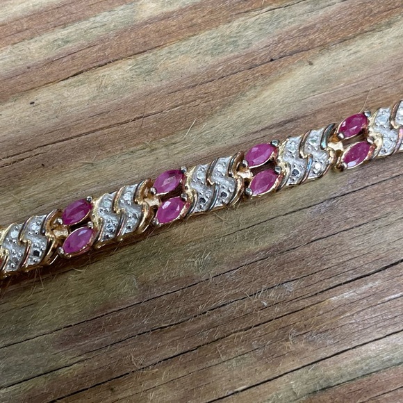 Ruby Diamond accent bracelet. 9.25 silver Vermil over. - Picture 10 of 10